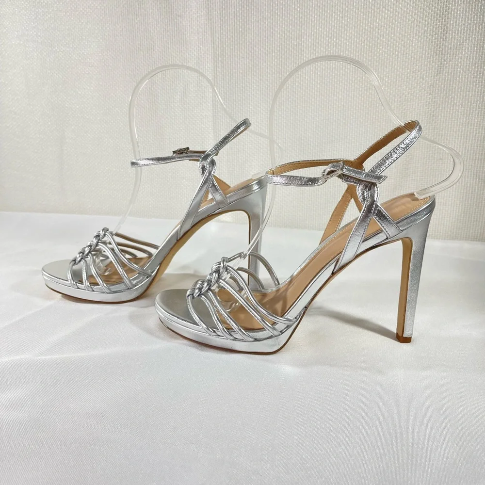 Via Spiga Womens Malka High Heel Ankle Strap Sandal Metallic Silver Size…